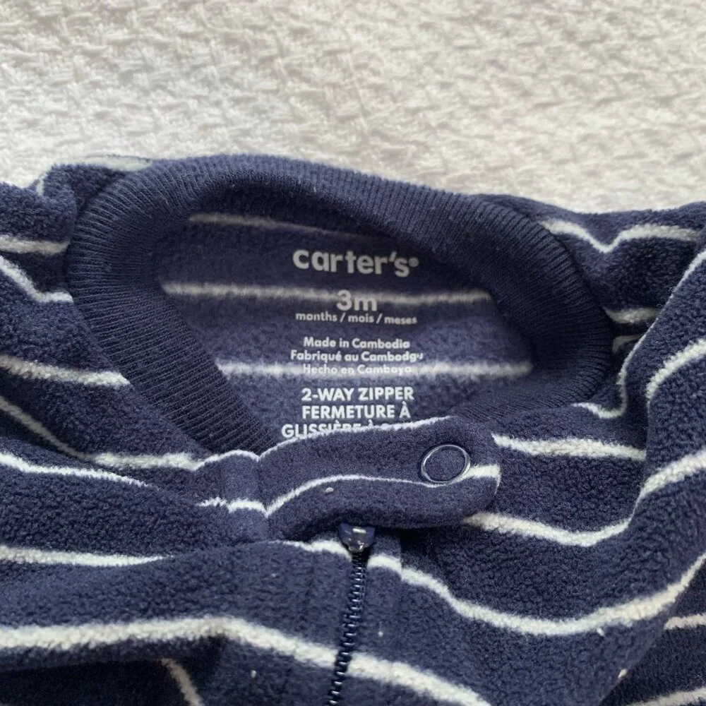 5/$25‎ Carters Baby Boy 3M Navy Striped Monster Fleece Footed Sleeper Pajamas